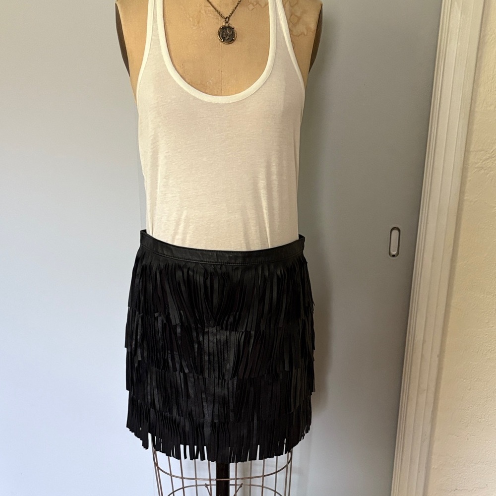 Zara Black Leather Fringe Mini Skirt (size small)